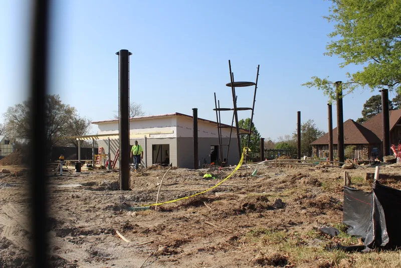 Steel framing for a new animal habitat under construction at the Little Rock Zoo